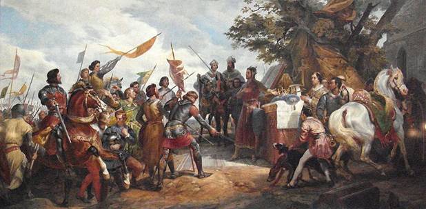 Philip II Augustus at the Battle of the Bovines, 27 July, 1214, painted in 1827 by Horace Vernet (1789-1863) Location TBD.